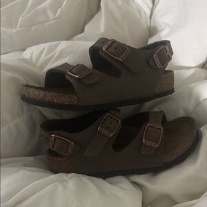Birkenstock Brown Sandals with Cork Footbed and Adjustable Straps